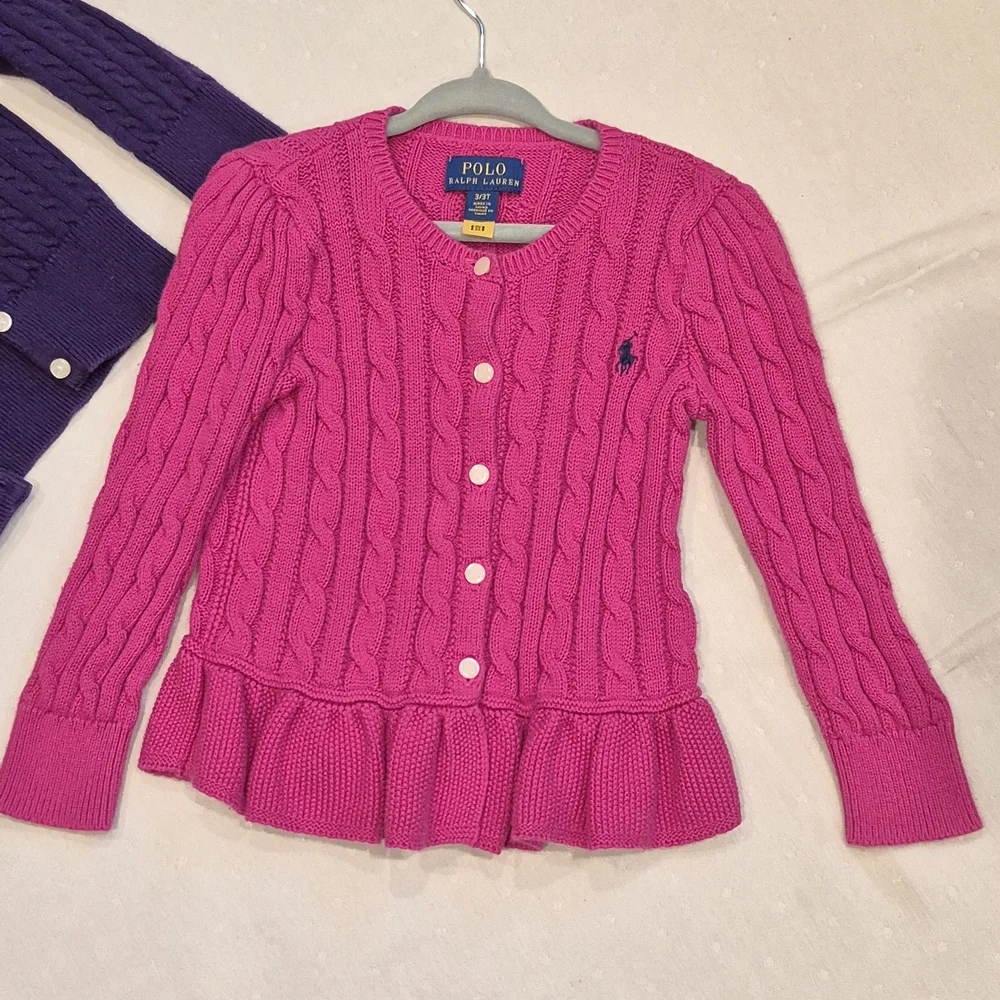 Two Ralph Lauren Purple and Pink Cable Knit Cardigans - Picture 2 of 4